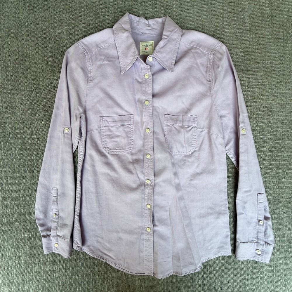 Gap The Fitted Boyfriend Shirt Top Womens XS Purple Long Sleeve Career Button Up